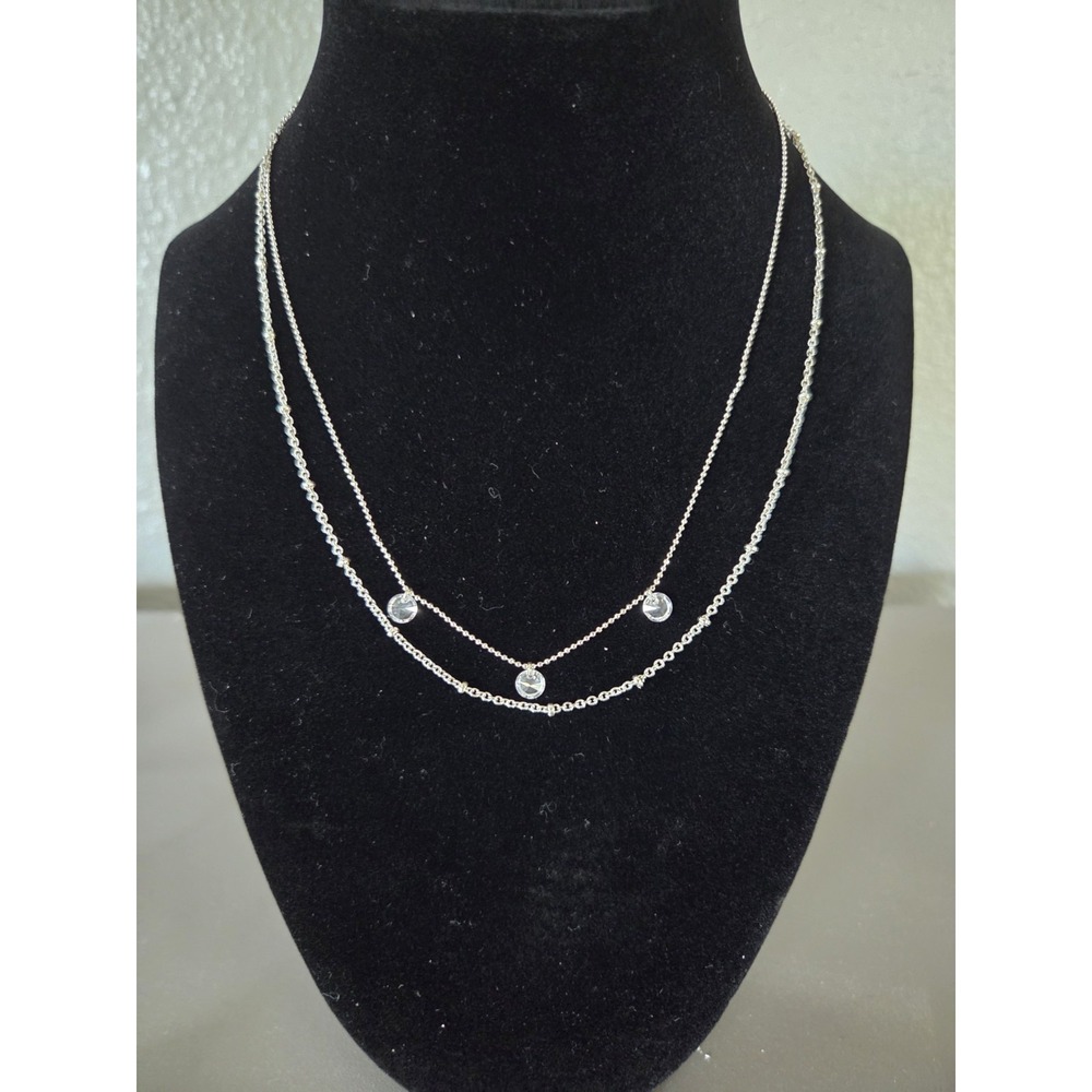 Silver Tone Layered Necklace Set Crystal Charms Beaded Chain Minimalist Jewelry